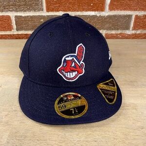 New Era Authentic MLB Cleveland Indians Wahoo 7 1/4 Navy 59Fifty  Fitted Hat